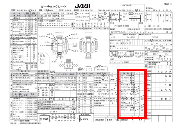 JAAIチェックシートの装備品の欄