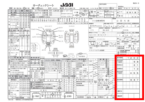 JAAIチェックシートの価格計算の欄