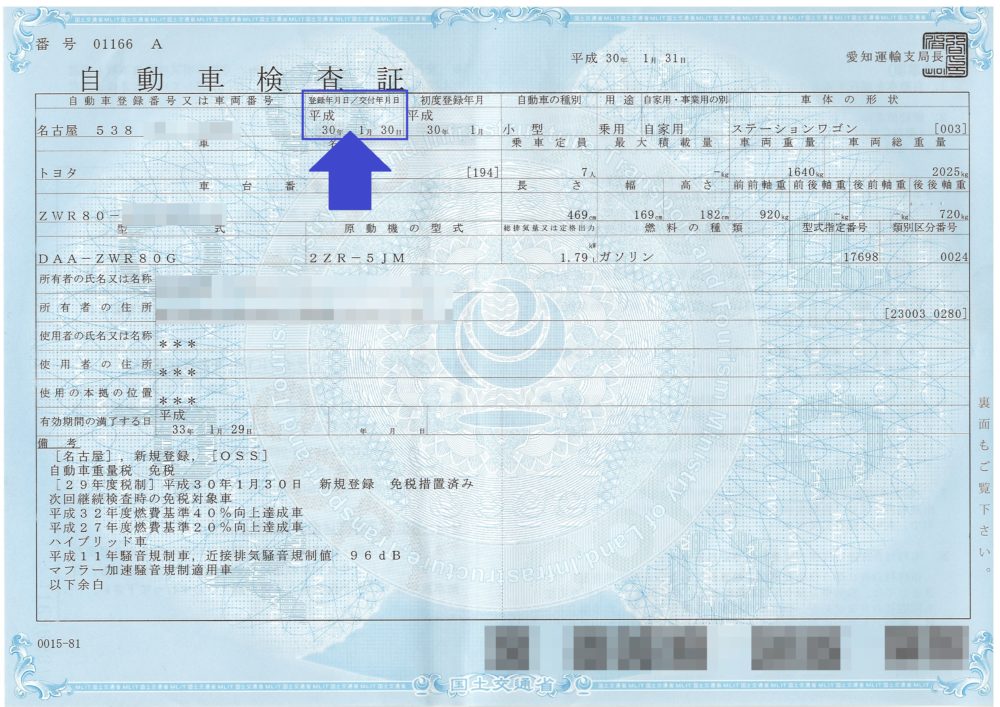 車検証の登録年月日