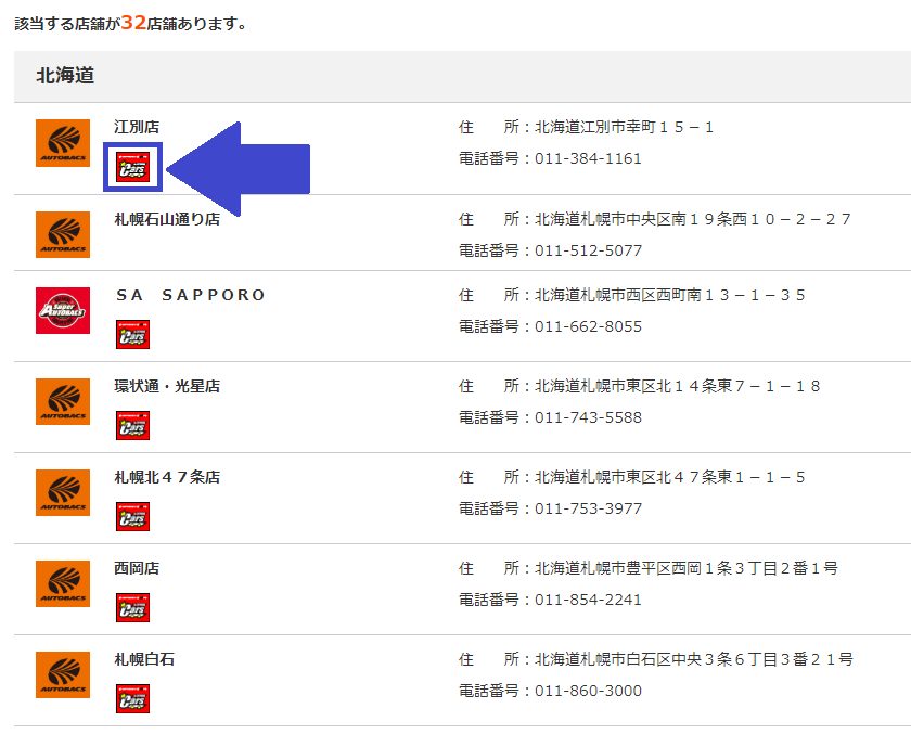 オートバックスカーズの北海道地域